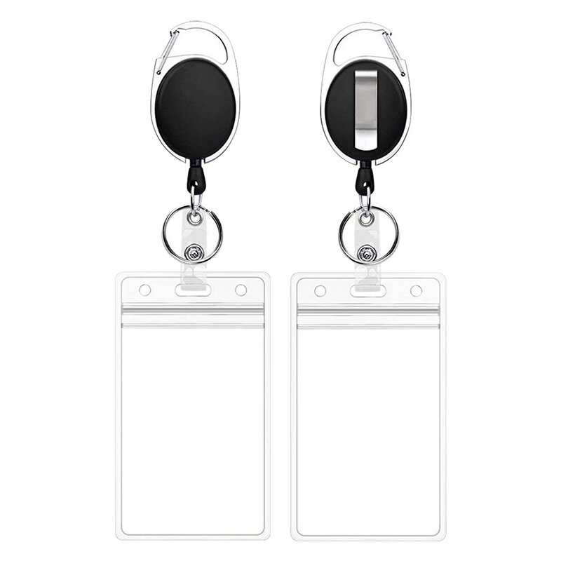 Portatarjetas de 2 piezas con Clips, carrete de insignia retráctil, mosquetón, Clip para tarjeta de identificación, soporte para llave