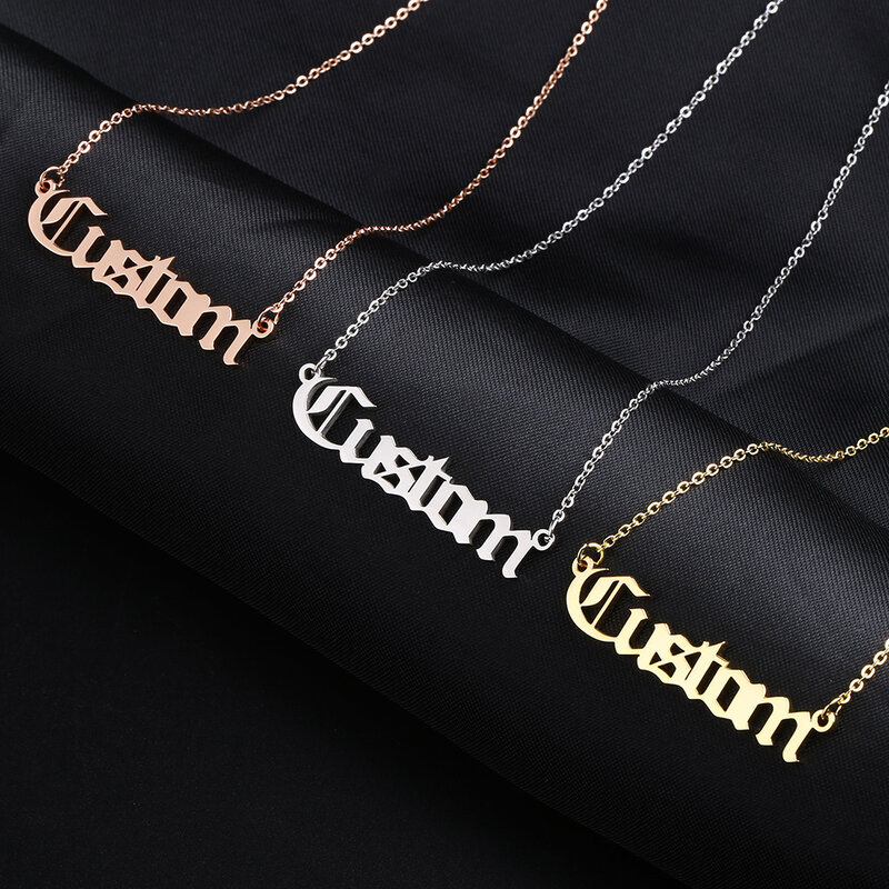 Personalized Name Necklace Custom Nameplate Necklaces Custom Stainless Steel Old English Style Personalized Jewelry Gift Choker