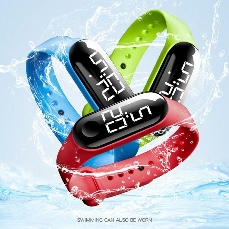 Cyfrowy elektroniczny zegarek na rękę M3 dzieci w jednolitym kolorze z regulowanym paskiem LED erkek saati мужские часы reloj mujer