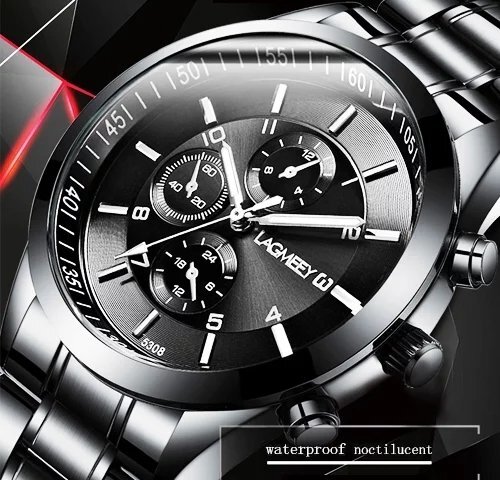 Męskie czarne zegarki luksusowy stalowy zegarek Masculino Relogio męski sportowy biznes Erkek Kol Saati sukienka zegarek chronograf