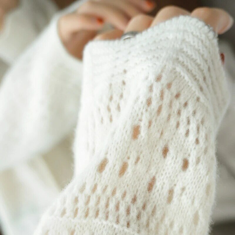 Осенне-зимний новый свитер, Женский пуловер с капюшоном, модная ажурная толстовка с капюшоном, универсальная шерстяная рубашка с открытыми ...