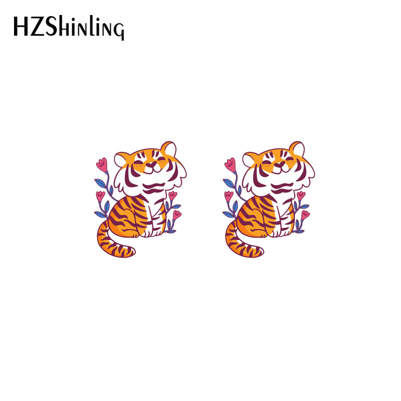 2021 New Flower Animals Stud Earring Tiger Panda Rabbit Acrylic Resin Earrings Epoxy Handmade Jewelry Gifts Girl