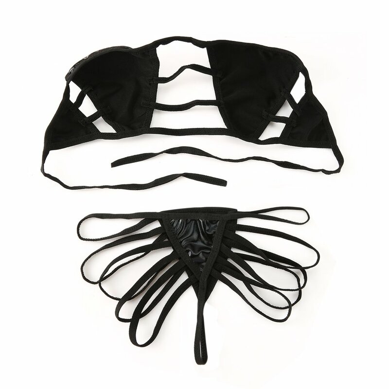 Black Leather Women's exotic sets Lingerie Temptation Underwear Babydoll Sleepwear G-string Swimsuits 2018 new