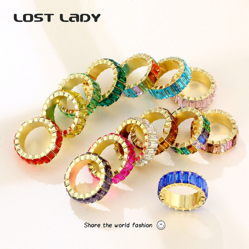 Lost Lady Luxury Multicolor คริสตัลแหวนกว้างนิ้วมือแหวนแฟชั่นเครื่องประดับของขวัญขายส่ง