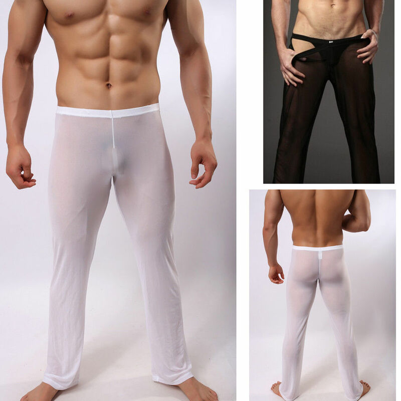 Hirigin masculino sexy macio malha pura calças de estiramento calças sleepwear quente transparente calças masculinas homewear