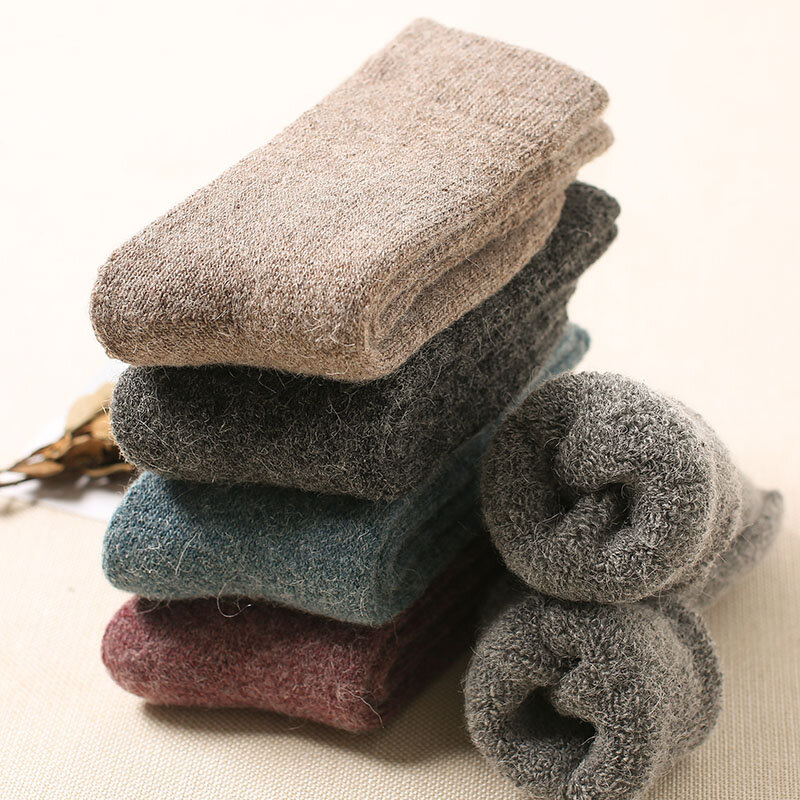 Inverno feminino quente cor sólida lã super grosso de alta qualidade cashmere neve meias casuais 2 par