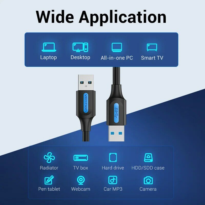 Vention-Cable de extensión USB a USB, extensor macho a macho, 3,0, 2,0, para disco duro, caja de TV, radiador, USB 3,0