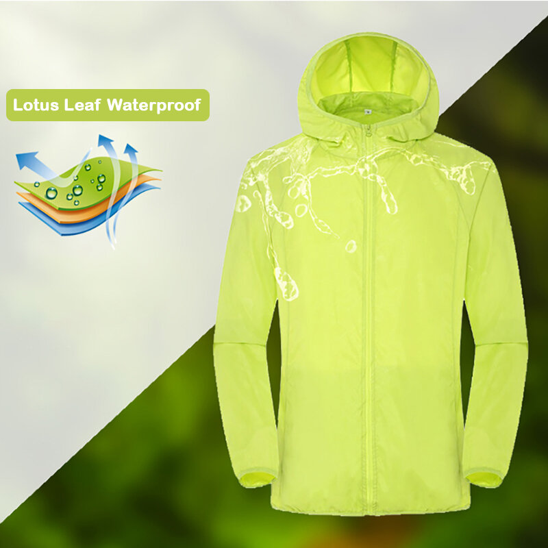Jaket Hujan Berkemah Pakaian Perlindungan Matahari Tahan Air Pria Wanita Baju Berburu Memancing Jaket Kulit Cepat Kering dengan Saku