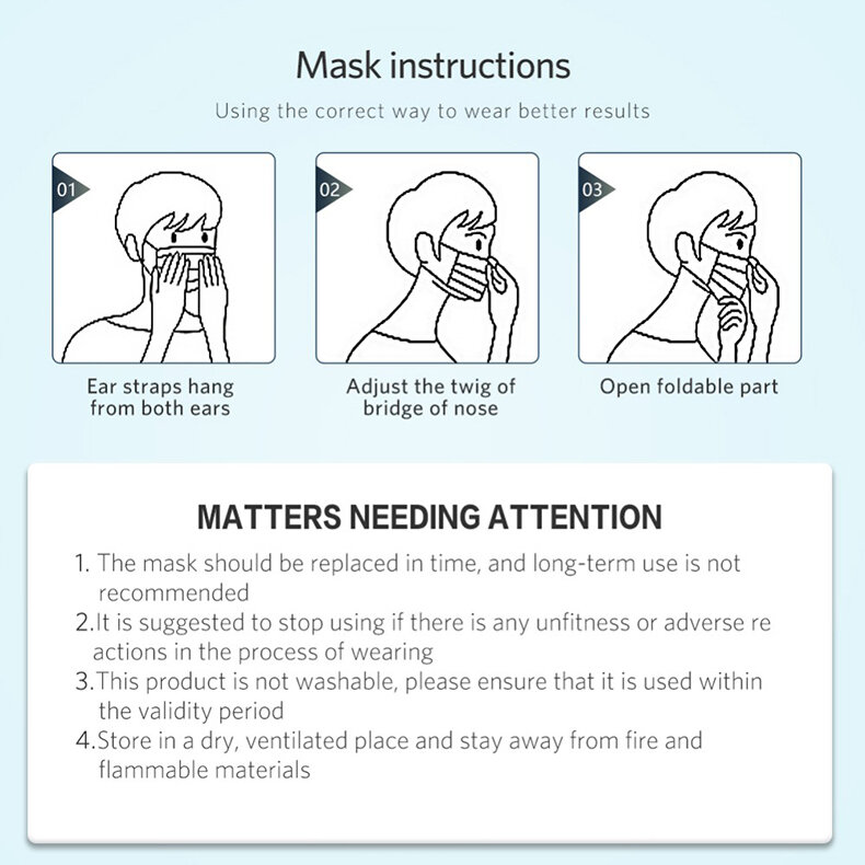 50pcs face mask breathable protection prevent Anti virus bad Bacteria proof face antibacterial Anti-pollen surgical masks
