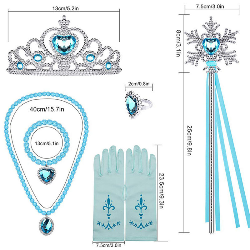 Elsa Prinses Accessoires Handschoenen Wand Crown Sieraden Set Elsa Pruik Ketting Braid Voor Prinses Jurk Kleding Cosplay Dress Up