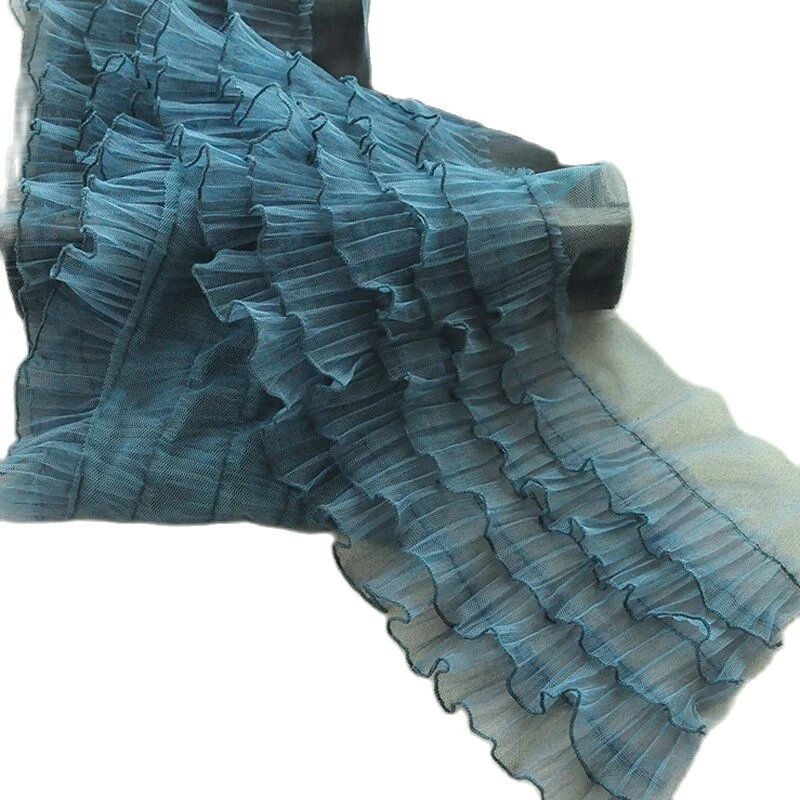قماش تول ودانتيل مطوي ، 1 متر ، 18 سنتيمتر ، شريط خياطة ، زخرفة جبر ، صناعة يدوية ، دانتيل أزرق سماوي للفستان ، أزياء QY20