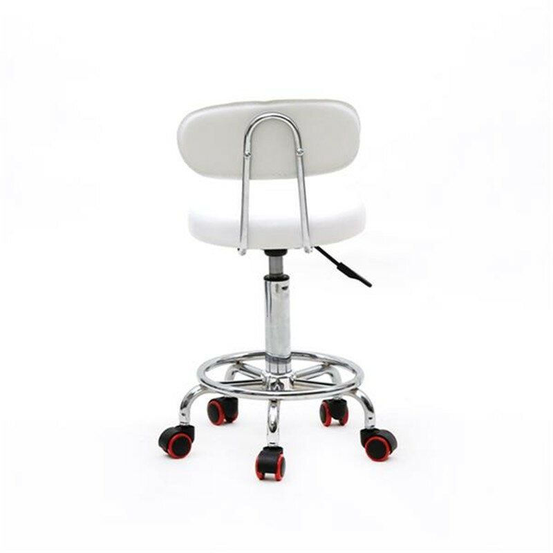 [US-W]Round Shape Adjustable Salon Stool with Back and Line White