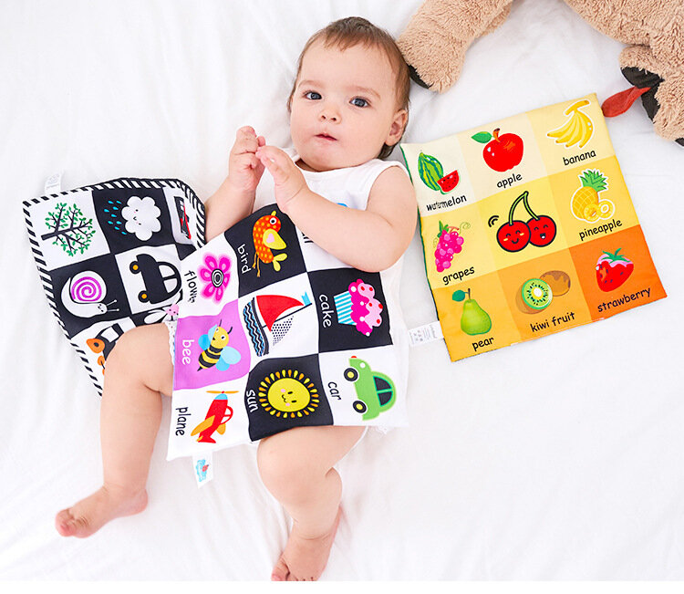 Libro de tela suave para recién nacidos, juguete educativo de aprendizaje cognitivo, con sonido de crujido, de 0 a 12 meses