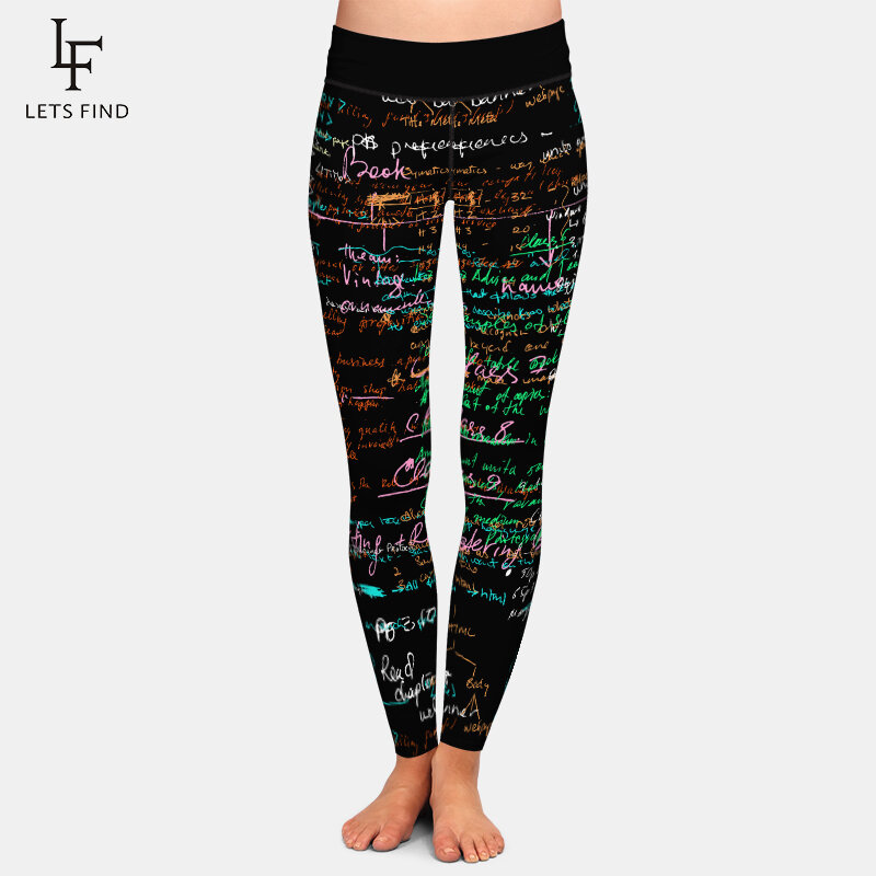 Letsfind marca de moda inverno calças femininas 3d doodle carta elemento impressão digital cintura alta macio workout leggings