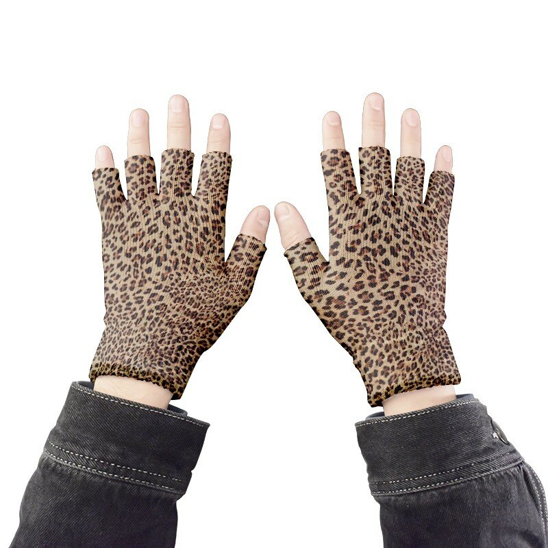 Guantes elásticos de leopardo para mujer y hombre, manoplas de cinco dedos para exteriores, sin dedos, para fiesta, con pantalla táctil