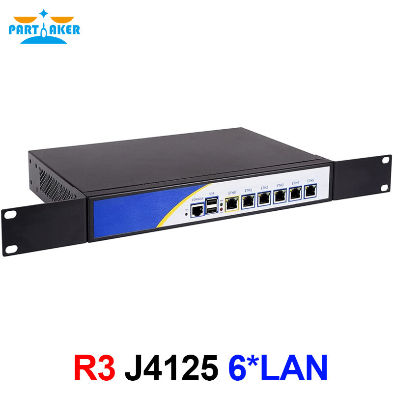 Partaker R3 alat Firewall, Intel Celeron J4125 untuk pfSense dengan 6 * Intel i226 Gigabit Lan Firewall perangkat keras 8G RAM 128G SSD