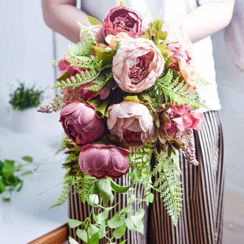 Sainmax結婚式のブーケ花嫁の手すり花牡丹の花の装飾シミュレーションの花の花嫁花束人工