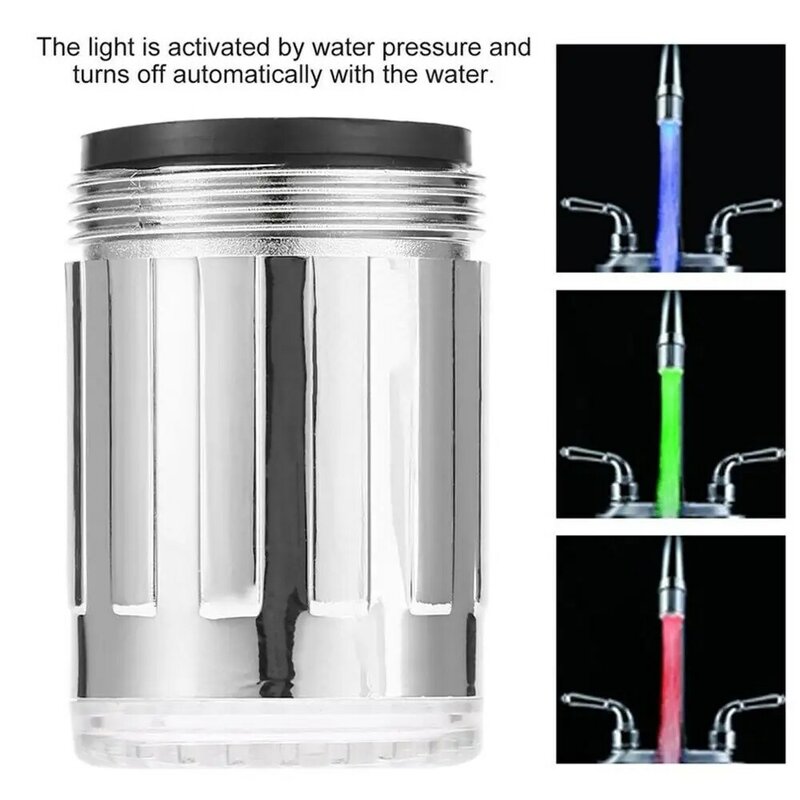 Grifo de agua con luz LED que cambia de brillo, grifo de ducha de cocina, ahorro de agua, luminoso, cabezal de boquilla, luz de baño, novedad