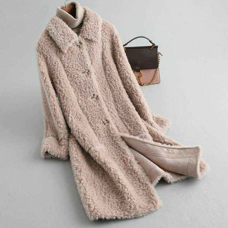 Abrigo de piel auténtica para Mujer, chaqueta coreana larga de lana 2020, KQN12060 KJ5556, novedad de otoño e invierno, 100%