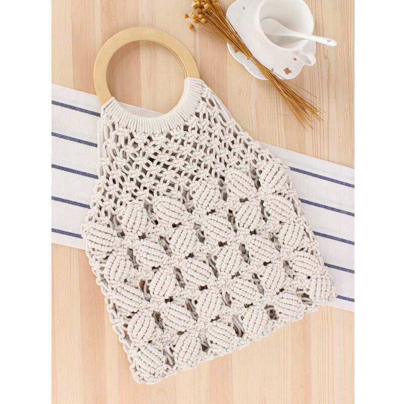 Bolso tejido de paja de estilo Natural para mujer, bolsa de paja hecha a mano con cuerda de algodón, informal para playa, 30x40CM, a7161