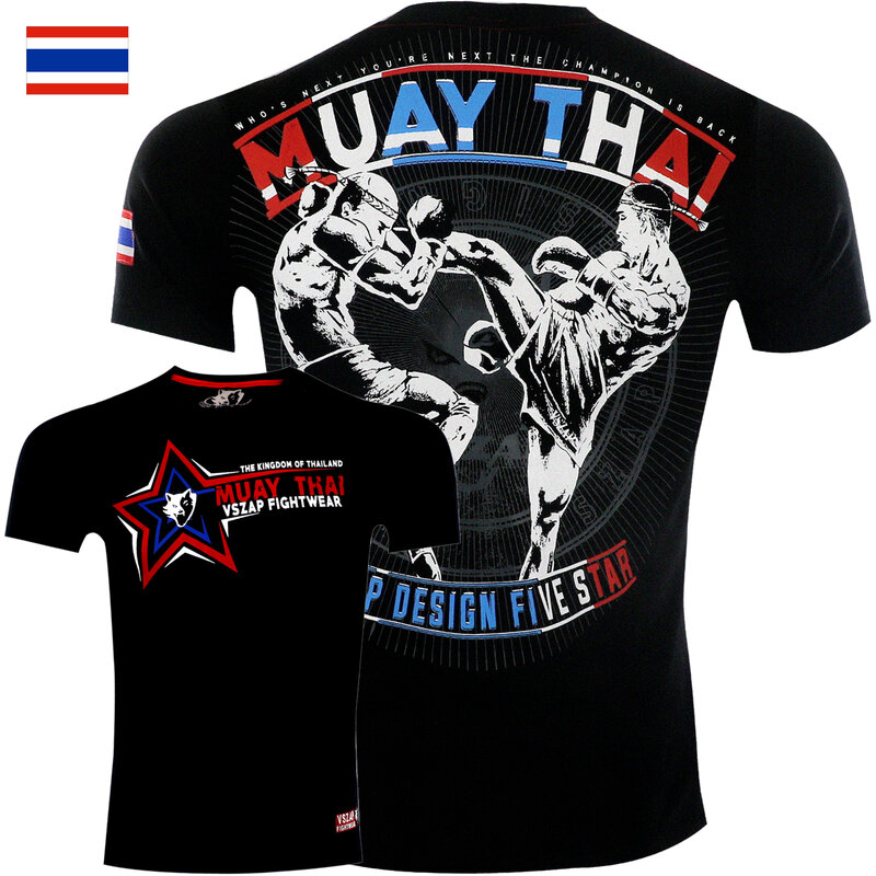 Vszap-maglietta sportiva Muay Thai da uomo, maglietta da corsa, palestra Fitness, magliette da allenamento MMA, abbigliamento sportivo Dry Fit, boxe Quick Dry