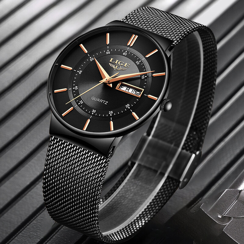 LIGE – montre de sport pour hommes, marque de luxe, étanche, Ultra mince, horloge de Date, bracelet en acier, décontracté, à Quartz