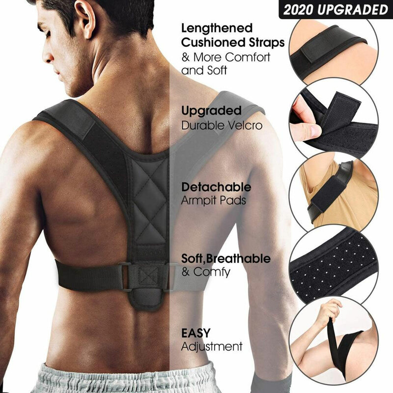 Corrector de postura para hombres y mujeres, almohadilla de esponja suave alargada mejorada, ajustable, tirantes para espalda y clavícula