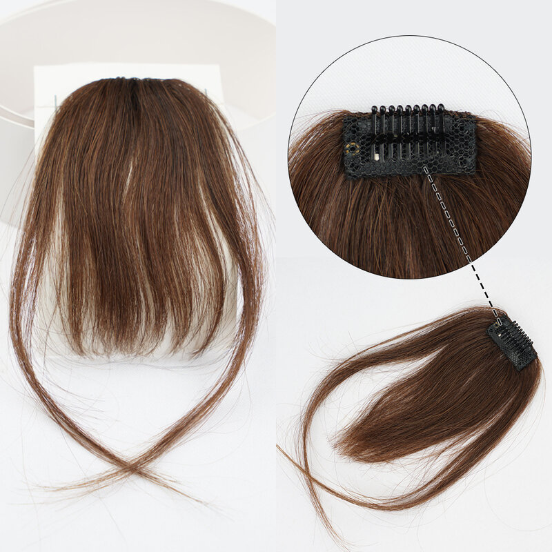 Franja de ar grampo no cabelo remy natural normal e mais grosso cabelo & 3d franja franja extensões de cabelo humano peças cor marrom