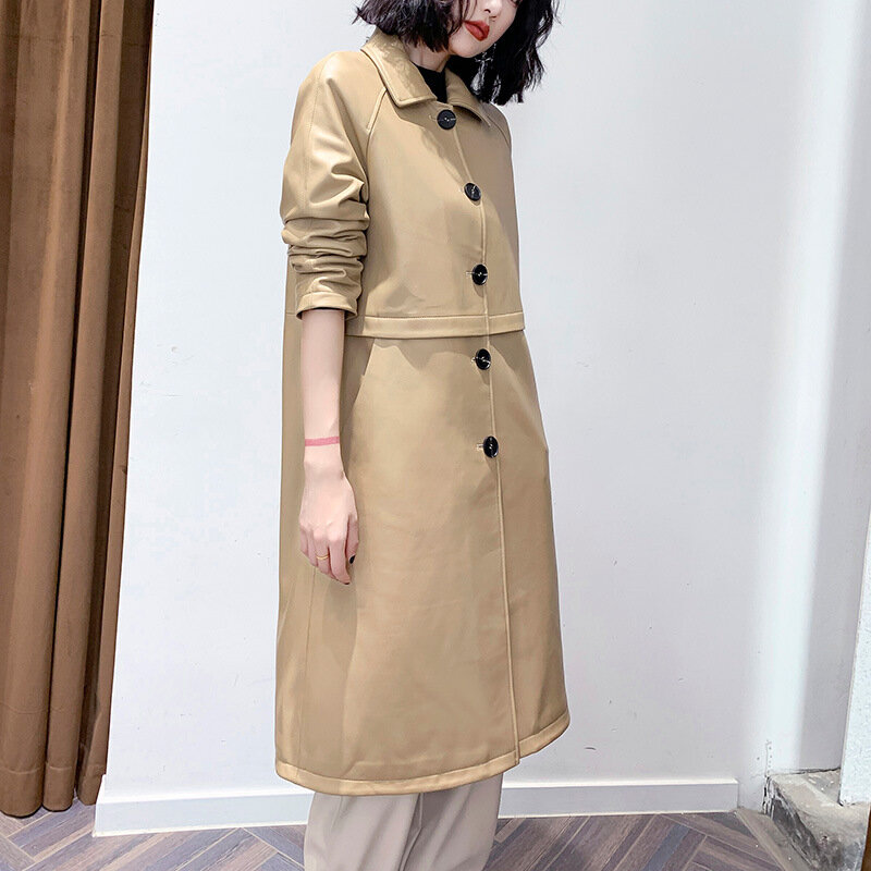 Spring Autumn Women's New Designer High quality Sheepskin Leather Trecn coat Hot Chic Genuine Leather overcoat B484