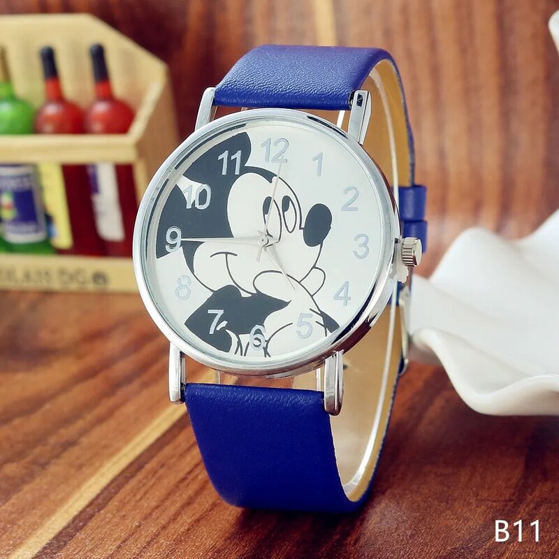 Relógio infantil de mickey e minnie, relógio de pulso fofo de desenho animado mouse, grande mostrador de quartzo relógio de pulso para meninos e meninas