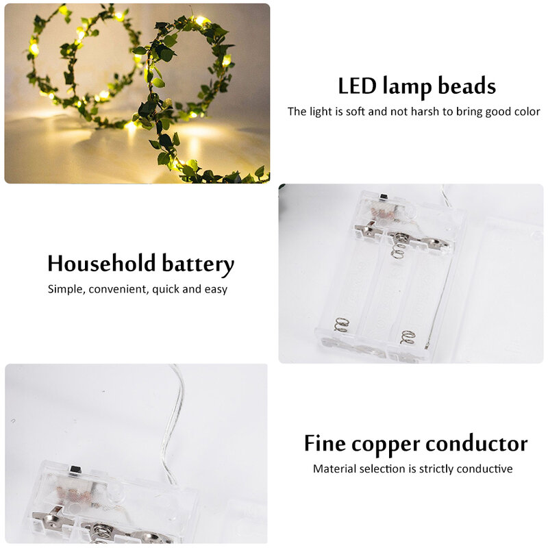 5M Green Leaf Garland String Lights LED Flexible Copper Wire Artificial Leaf Vine Lights For Christmas Wedding Party Decor Light