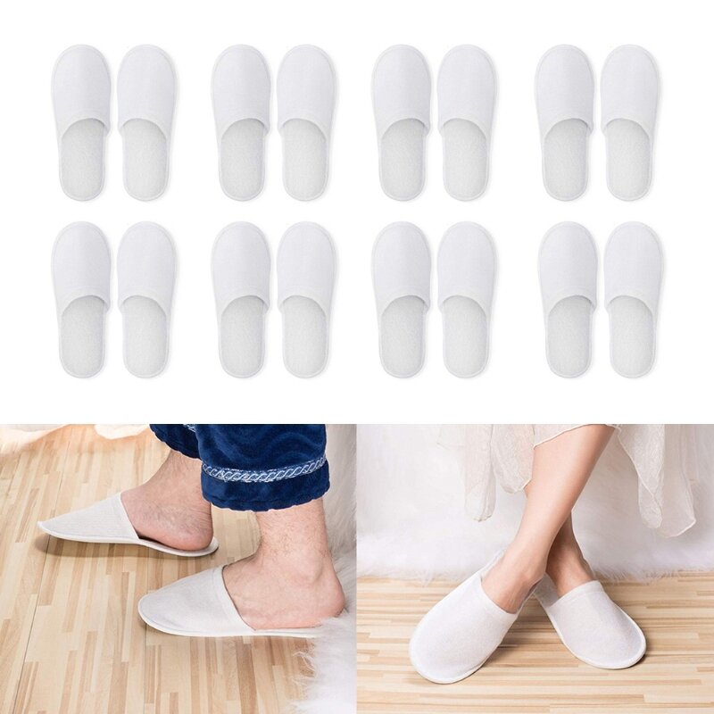 Disposable Slippers,12 Pairs Closed Toe Disposable Slippers Fit Size for Men and Women for Hotel, Spa Guest Used, (White)