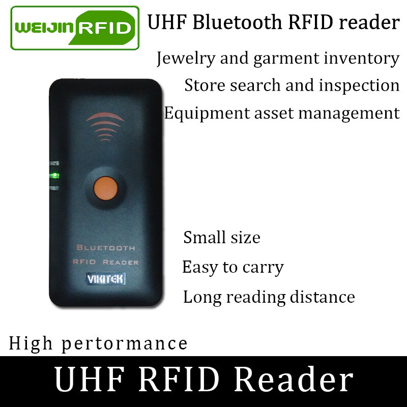Lettore RFID UHF tasca portatile palmare lettore di VIKITEK bluetooth 4.0 BLE connettersi al telefono Cellulare facile da usare piccolo writer copier