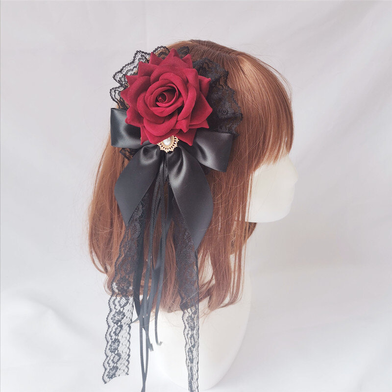Voile Palace Style Lolita accessoires de cheveux Rose épingle à cheveux cla gothique Lolita fait à la main coiffure foncée…