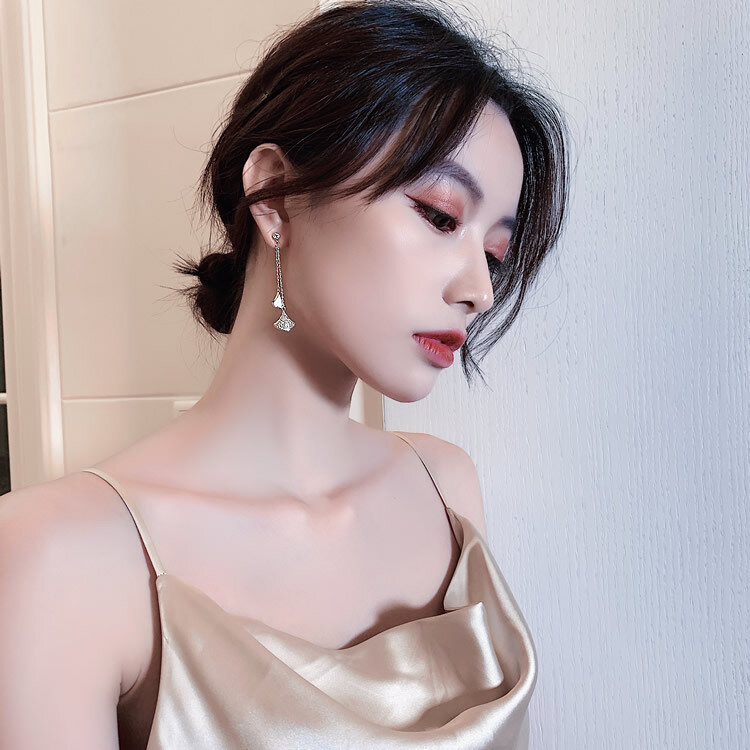 Lagemisay Luxe Full Strass Lange Sector Oorbellen Voor Vrouwen Koreaanse Micro Inlay Geschulpte Lange Tassel Earring Mode-sieraden