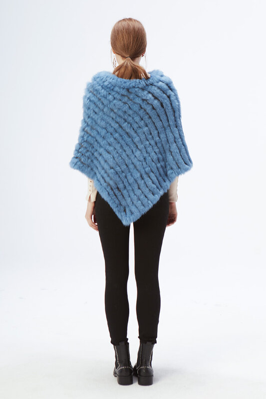 Châle tricoté en vraie fourrure de lapin pour femme, écharpe Poncho, Style d'hiver, chaud, élastique, vente en gros