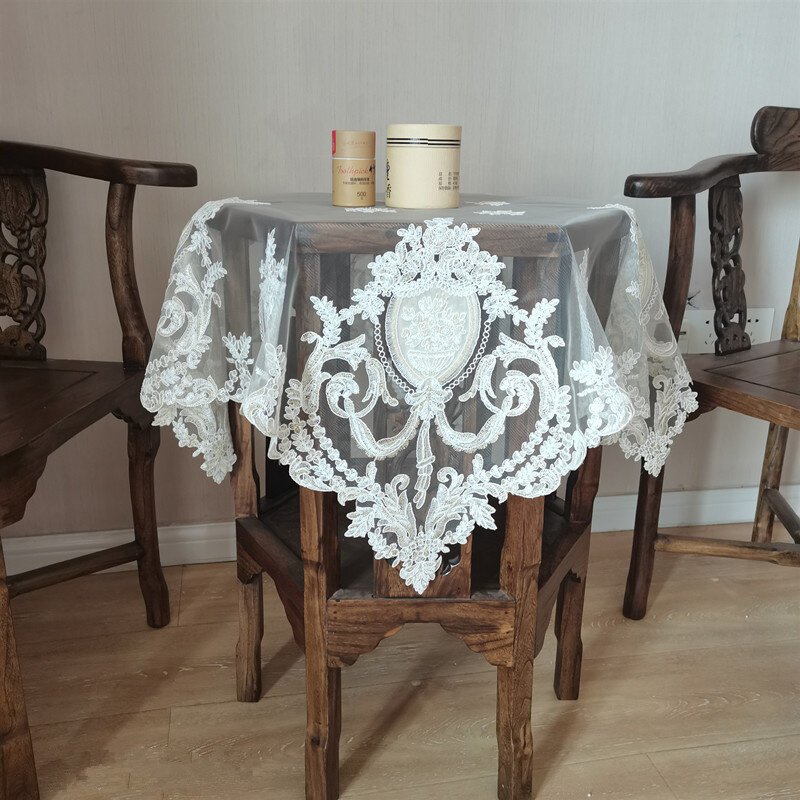 Mantel de encaje bordado europeo, cubierta de mesa de café y té, Decoración para Banquete de boda de Navidad