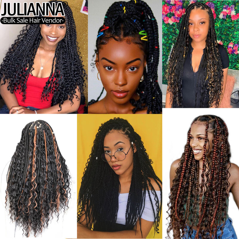 Deusa caixa tranças de cabelo de crochê com extremidades encaracoladas extensões de cabelo trançado sintético para mulher negra meninas crochê trança de cabelo
