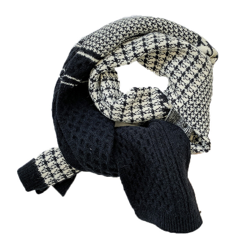 Double-sided Houndstooth Patchwork Couple Scarf Women Men 2021 Winter Korean Fashion Warm Wild Shawl Knitted Thick Scarves Lady