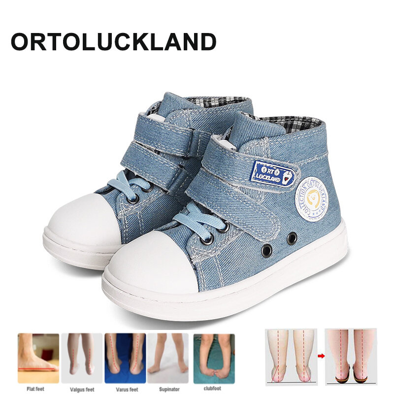 Ortoluckland sapato infantil casual, de lona jeans, para primavera e verão, calçados ortopédicos para crianças, meninos, meninas, escola, sapatinho esportivo