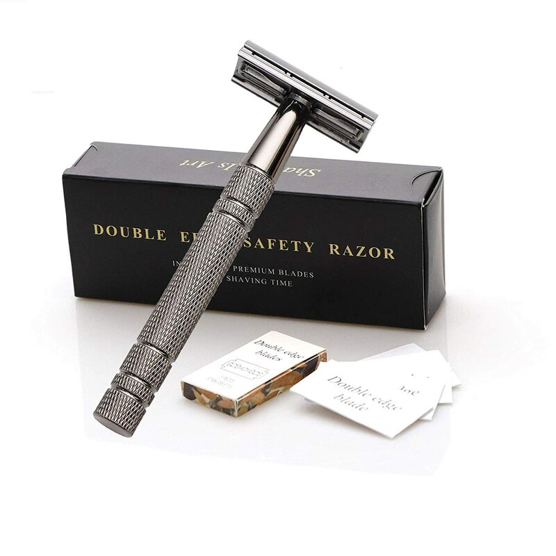 Double Edge Safety Razor With 10 Shaving Blades,Premium Wet Shaving Classic Metal Manual Shavers Fits All Standard Razor Blades