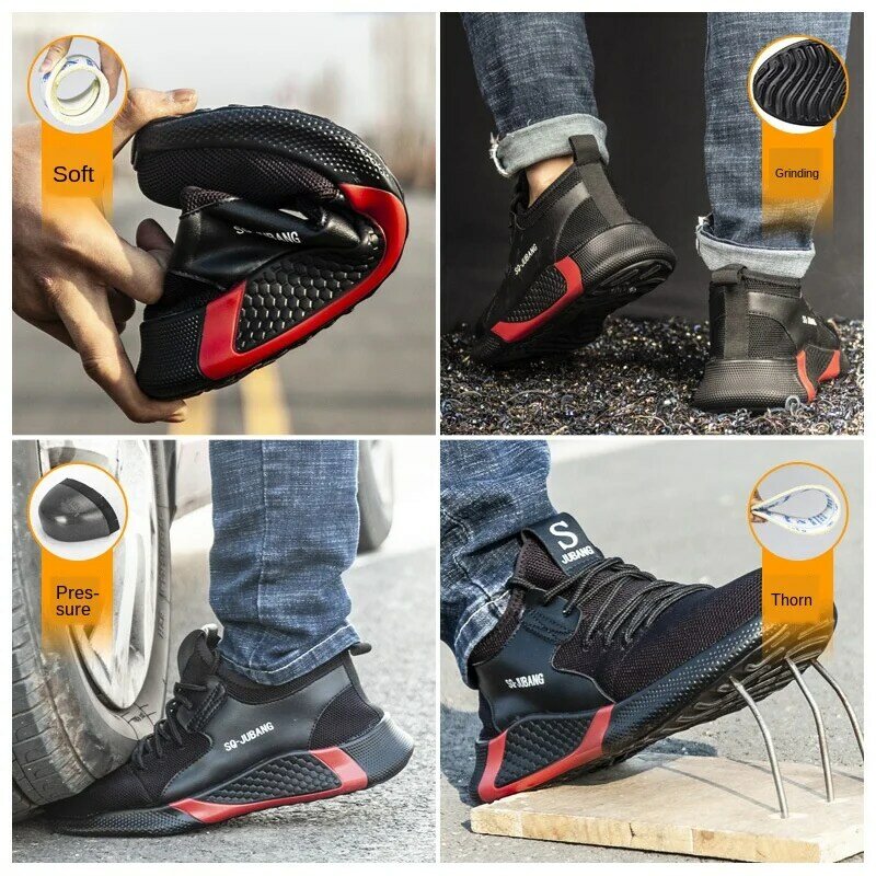 Ботинки QUHENG с защитой от проколов, удобные мужские рабочие ботинки со стальным носком, повседневные дышащие защитные кроссовки