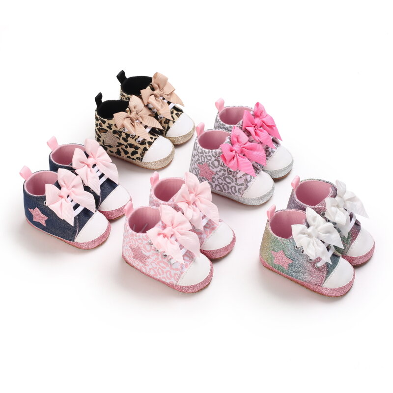 VALEN SINA Sepatu Anak Perempuan Baru Lahir 2021 Sepatu Bayi Pertama Berjalan Sepatu Anak-anak Kanvas Kasual Pita Indah Sol Antiselip Lembut