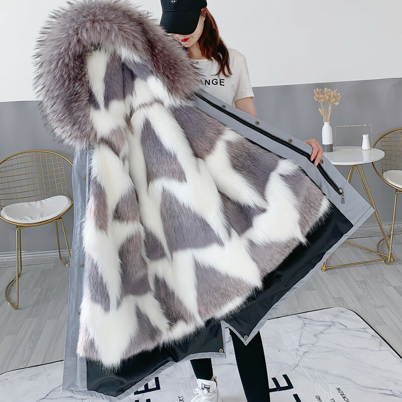 New style pie overcomes 2023 autumn winter long jacket female Female fox fur fur warm jacket women's loose hooded overcoat