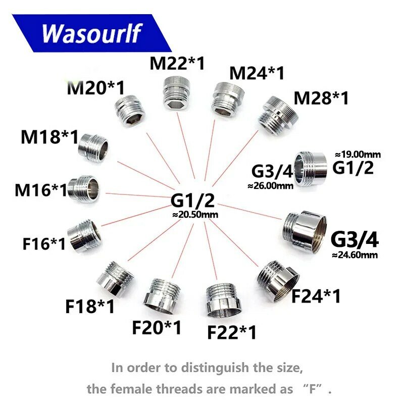 WASOURLF M22 Male External Thread Transfer G1/2 Inch Connector Outer Adapter Shower Bathroom Kitchen Brass Faucet Accessories