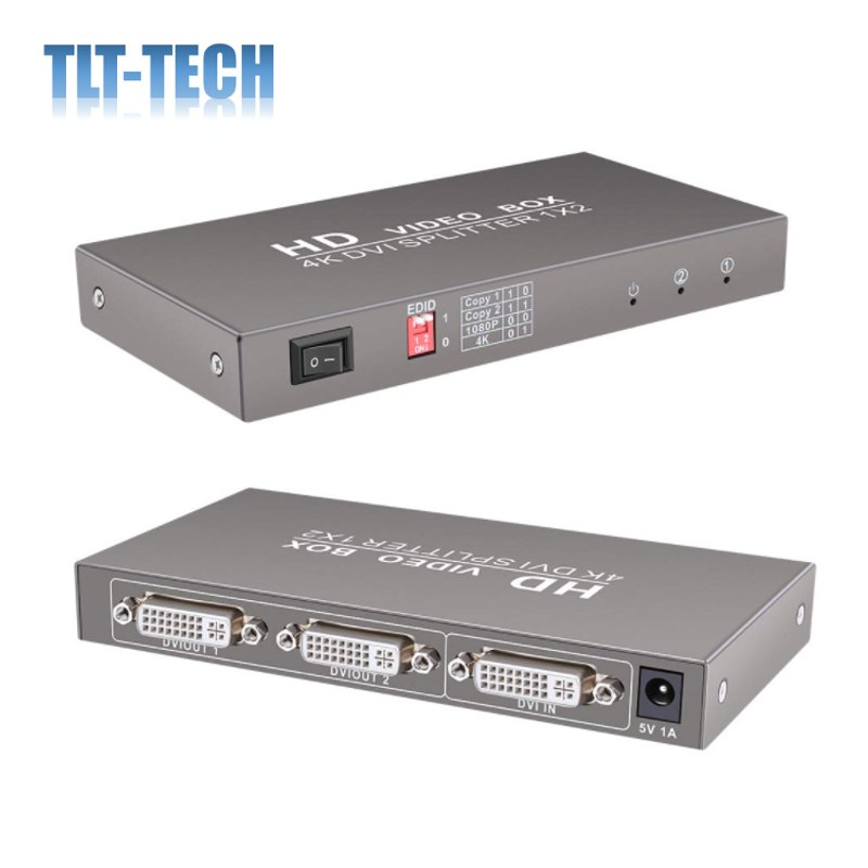 Distribuidor DVI de 2 puertos, divisor DVI 1X2, compatible con 1 sincronización de señal DVI a 2 monitores