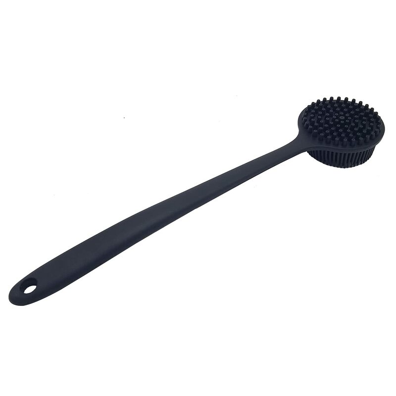 Depurador de espalda de silicona suave para ducha, cepillo corporal de baño con mango largo, sin BPA, hipoalergénico, ecológico (negro)