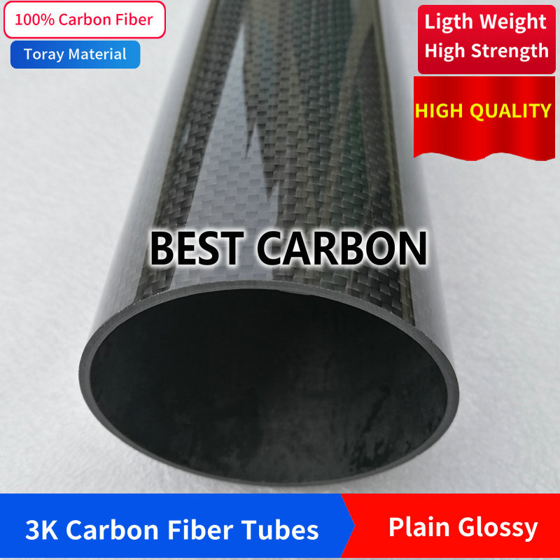 Tubo de tejido de fibra de carbono 3K brillante liso, 30, 31, 32, 34, 35, 36, 38, 40, 42, 44, 47, 50, 55, 60mm,500mm de longitud, envío gratis