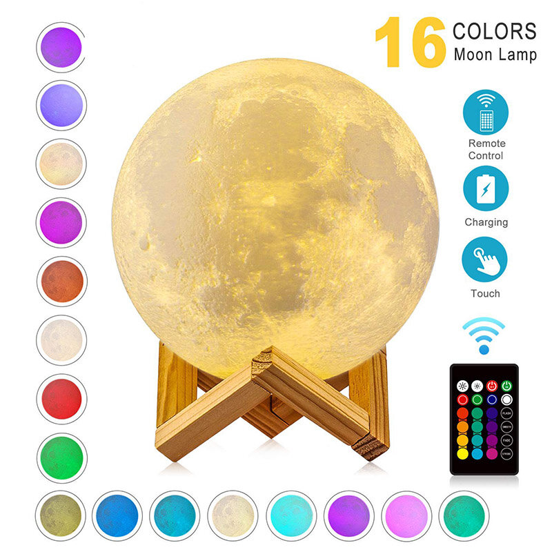 Lampe LED imprimée en 3D représentant la lune, aste, luminaire décoratif d'intérieur, idéal pour un enfant, drop shipping, ZK20