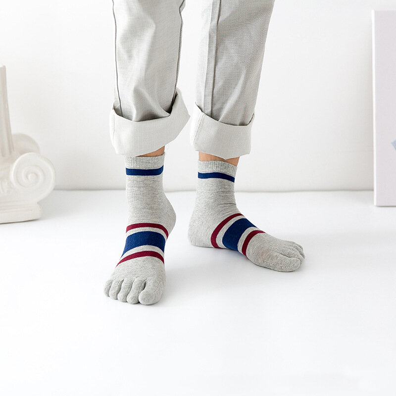 Calcetines cortos de algodón puro con dedos de los pies para hombre, medias de negocios a rayas, moda urbana joven, coloridos, 5 pares